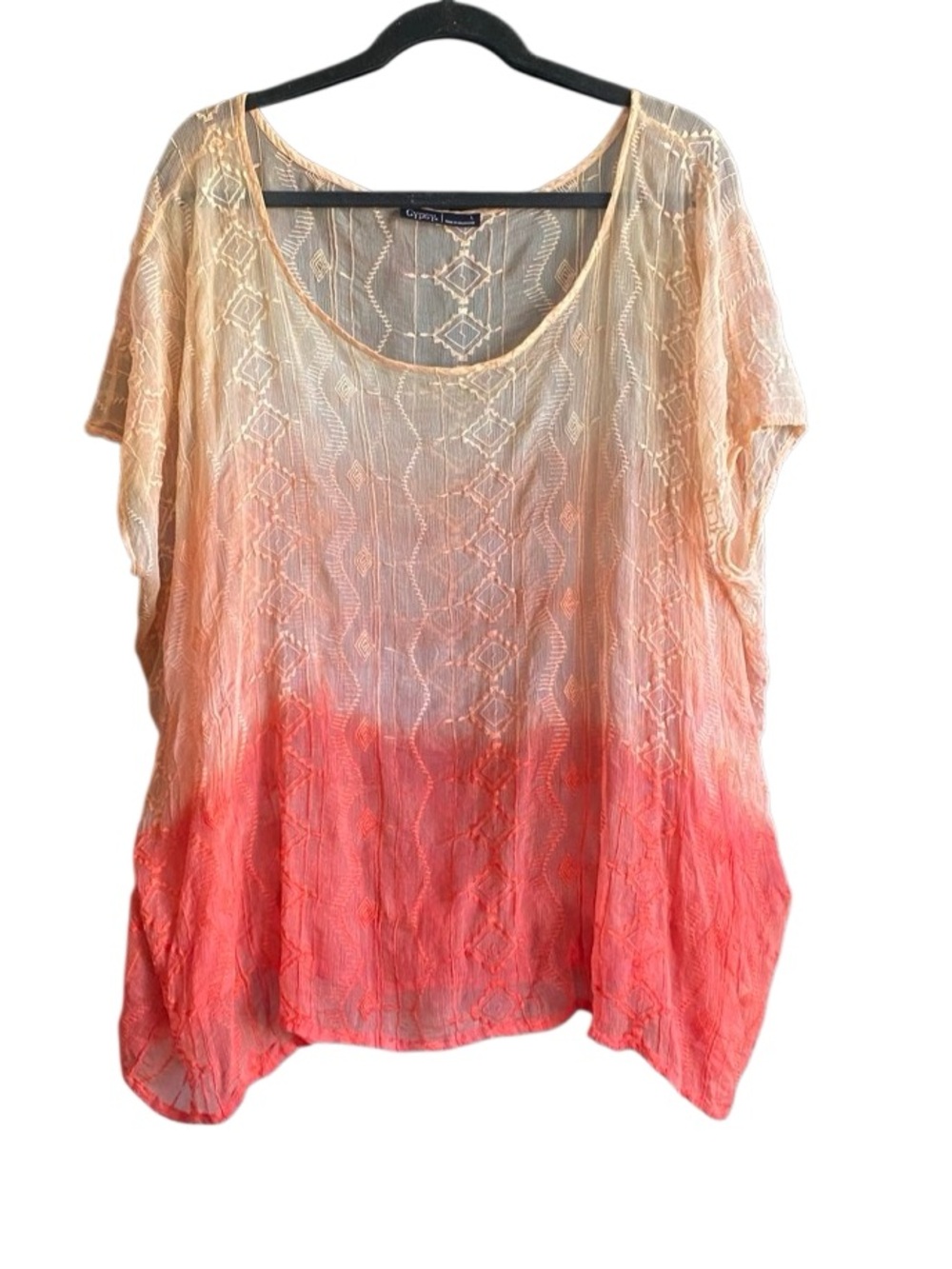 Gypsy 05 Gradient Cream/Orange Ombré Silk Top. Size Large